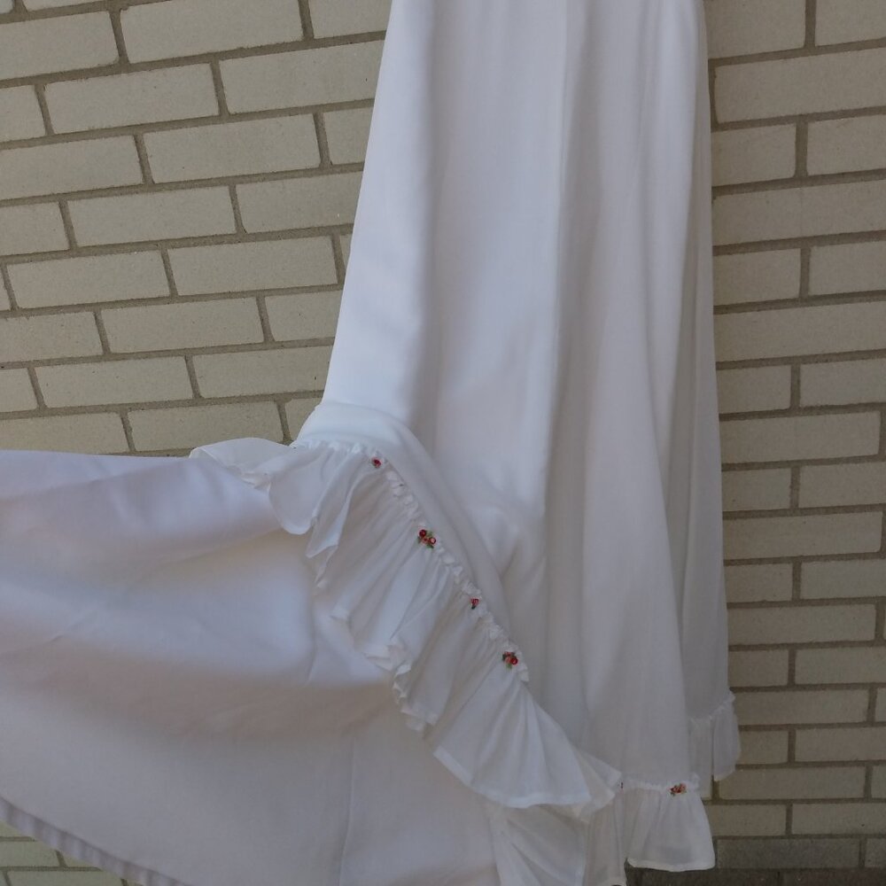 Vintage White Party Dress 29" Bust Bridal Gown Lace Flounce Sleeves Pink Flowers - Picture 11 of 15